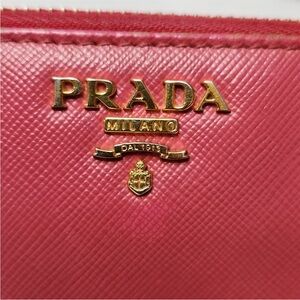 Prada Pink Saffiano Leather Zip Around Wallet